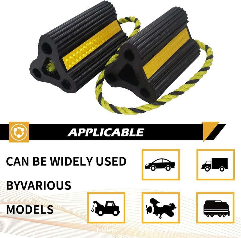 WECARLLE Wheel Chocks for Trailers RVs Camper Trucks and Small Aircraft Wheel Chock, Wheel Chocks Block with 3 Reflective Strips,Versatile Heavy Duty Solid Rubber Wheel Immobilizers & Chocks[1 Pair 2 Pack] - Image 4